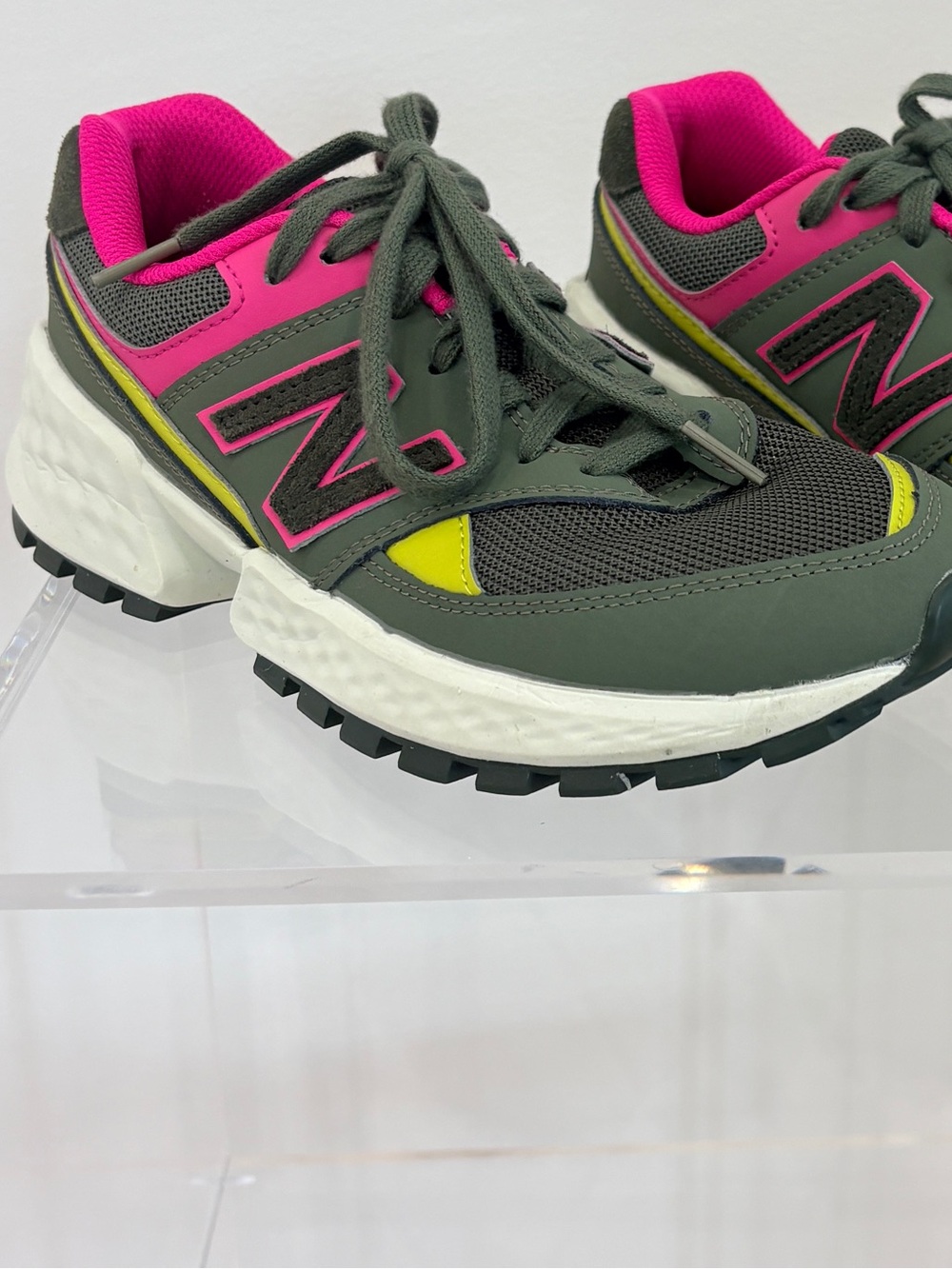 New Balance 574 FIGS Collab in Olive Green, Hot Pink & Yellow Women's Sneakers - Picture 9 of 14